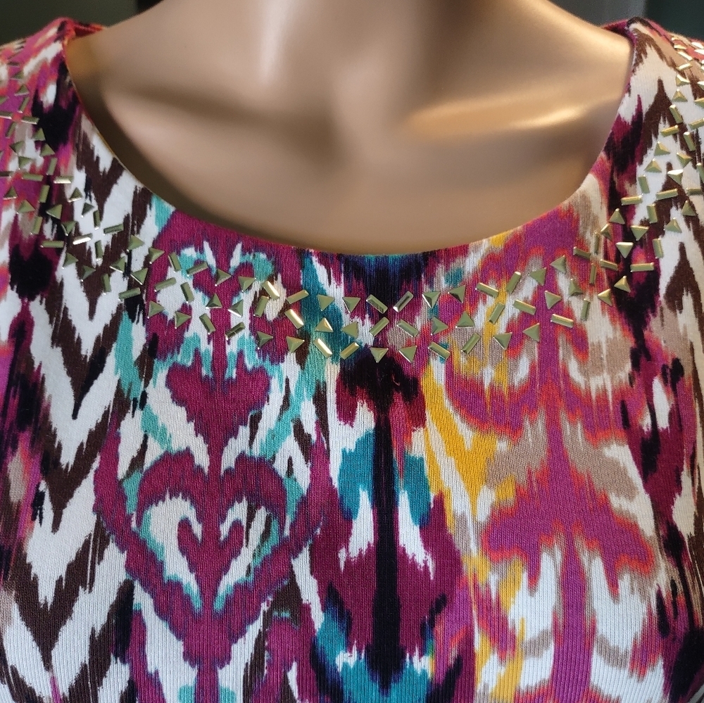 Rafaella Embellished Multicolor long sleeve women's Top Size Med - Picture 5 of 9